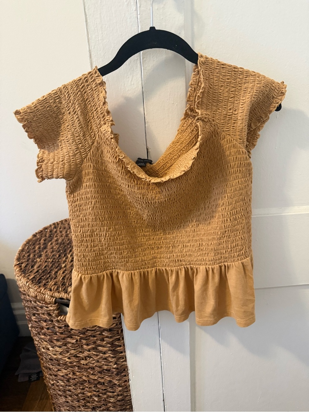 American Eagle Yellow Smocked Peplum Crop Top